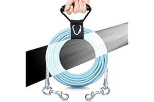 GoGoPaw Dog Tie Out Cable, Reflective Dog Leads for Yard with Metal Hooks & No Tangle Handle, Heavy Duty Dog Tether Leash for Outdoors, Suitable for Small to Large Dogs Up to 300lbs,Blue 10FT