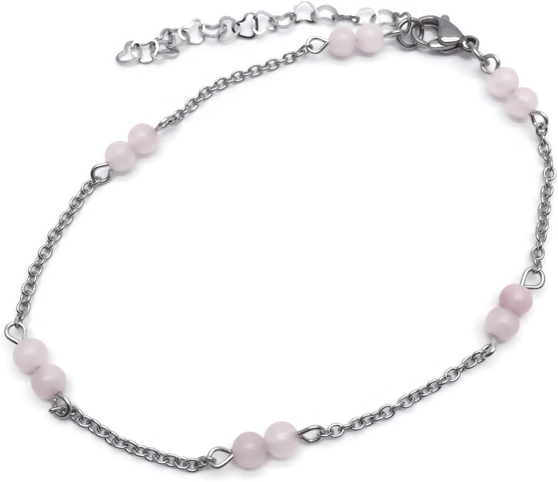 Ah! JewelleryVilda Jewellery Rose Quartz Anklet Slim Stainless Steel Chain with 4mm Stone Beads - Adjustable Size : 9-11 inches
