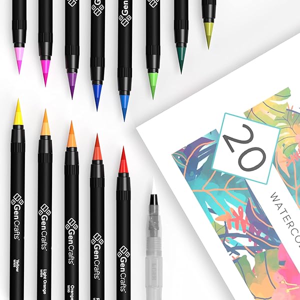 GENCRAFTS WATERCOLOR BRUSH PENS – REAL BRUSH TIPS – NO MESS STORAGE CASE – WASHABLE NONTOXIC MARKERS – PORTABLE PAINTING
