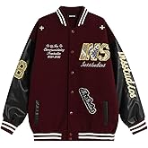 Vamtac Mens Varsity Jackets Vintage Baseball Letterman Jacket Button Down Letter Streetwear Color Block Bomber Y2k Tops