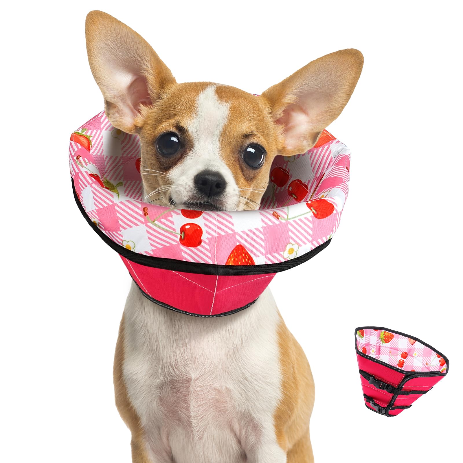 Photo 1 of Soft Dog Cone Collar After Surgery: Adjustable Long Foldable Comfy Recovery Shame Elizabethan Stop Licking Small Medium Large Dogs (Red, S)