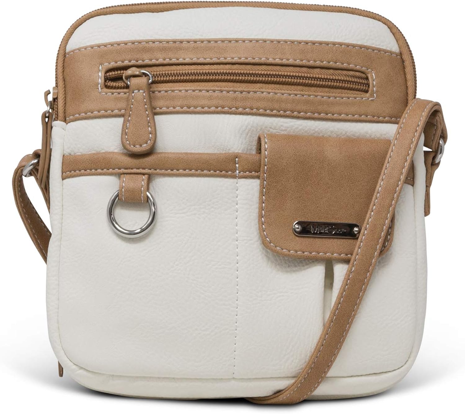 MultiSac North South Mini Zip Around Crossbody Bag, White/Hazelnut