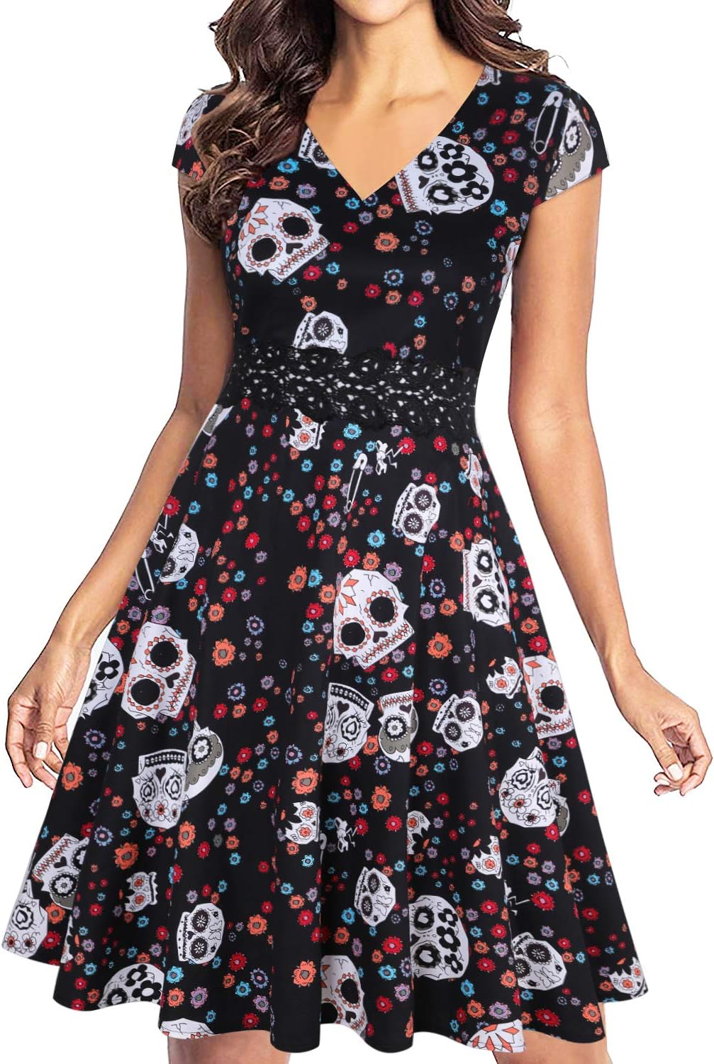 Owin Women's Elegant Floral Lace Embroidery Flared A-Line Swing Casual Party Cocktail Dresses