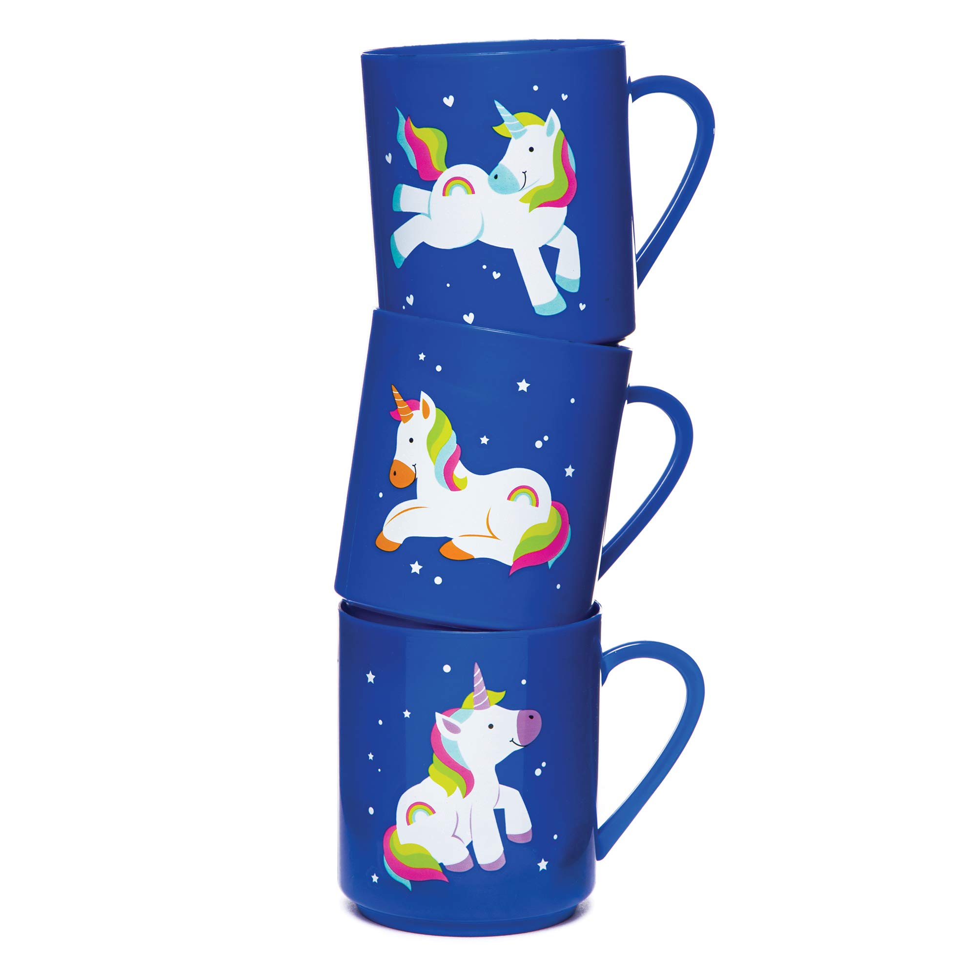 Baker Ross AR579 Rainbow Unicorn Mugs - Pack of 4, Plastic Sippy Cups for Kids Prizes, Gifts, Party Bag Fillers or Rewards