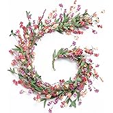 Artgar Flower Garland 6Ft Spring/Summer Garland Floral Garlands for Mantle All Year Round Paper Garlands Decor for Indoor Outdoor Home Wedding Arch Porch Stair Year Round Decor (Red&Orange&Purple)