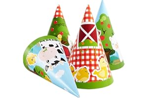 WERNNSAI Farm Birthday Party Hats - 12 PCS Farm Animal Party Supplies Cone Hats Party Headwear for Kids Farm Party Decoration