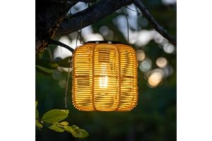 HUYIENO 2PK Solar Lanterns Outdoor Waterproof Hanging Rattan Lantern Lights Solar Powered Decorative Table Lamp for Garden Patio Courtyard Lawn