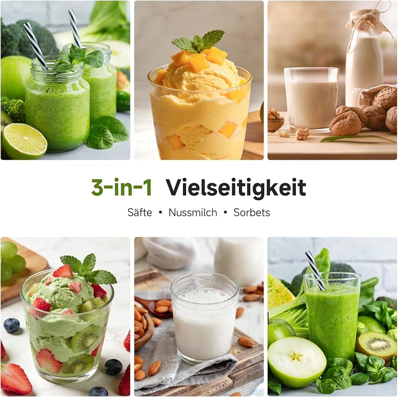 Entsafter 600W, Slow Juicer mit 155 mm Einfüllöffnung, Matt Schwarz