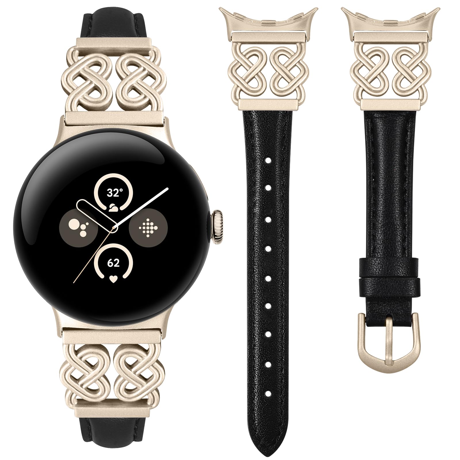 Photo 1 of Minyee Celtic Heart Knot Leather Band Compatible with Google Pixel Watch 4/3 41mm/Pixel Watch 2/1 Band Women, Slim Thin Premium Leather Dressy Fashion Fancy Metal Buckle Adjustable Strap for Pixel 3