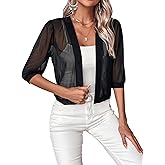 GORGLITTER Women's Sheer Mesh Bolero Shrugs For Dresses Half Sleeve Lightweight Dress Cardigans