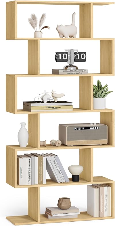 VASAGLE Bookshelf 6-Tier 24 x 70 x 191.6 cm Room Divider Oak LBC061T70