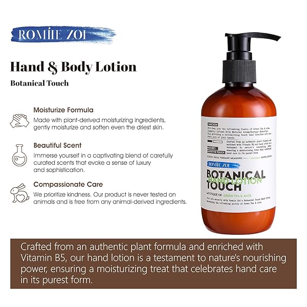 ROMIIE ZOI NATURAL HAND & BODY LOTION BOTANICAL TOUCH – MYSTIQUE OF GREEN TEA & ALOE – 236 ML / 8 FL OZ