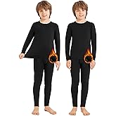 Silkfly 2 Sets Boys Thermal Underwear Fleece Lined Compression Shirt Leggings Pants Kids Base Layer