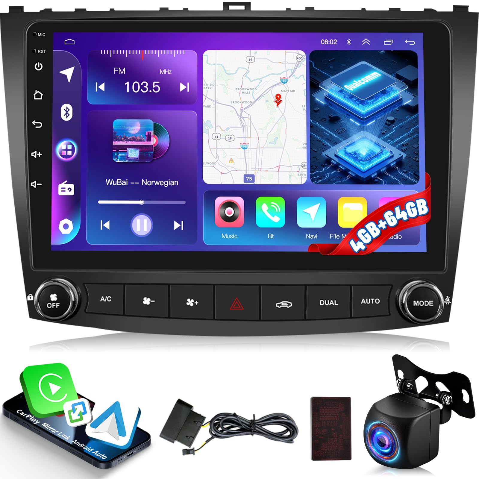 Photo 1 of [8 Core 4+64G] Carplay Radio for Lexus IS250 IS300 IS350 IS220 2006-2012, 10.1 inch IPS Touchscreen IS250 Android Stereo - 3D Car Model, Cooling Fan, 5G/WiFi, DSP Hi-Res, Custom UI Design + Canbus