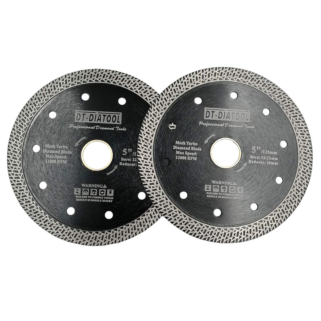 DT-DIATOOL Diamond Cutting Disc 2PCS 5 Inch / 125mm Cutting Disc with Mesh Turbo for Porcelain Tile Marble Ceramic Granite