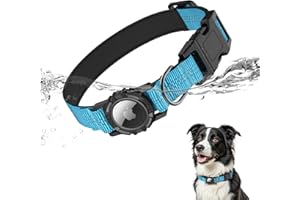 HDDTTZ IP68 Waterproof AirTag Dog Collar – Heavy Duty Reflective Padded Design with Integrated AirTag Holder for Small, Medium & Large Dogs – Comfortable & Durable, Size M (12.6"-17.1"), Blue