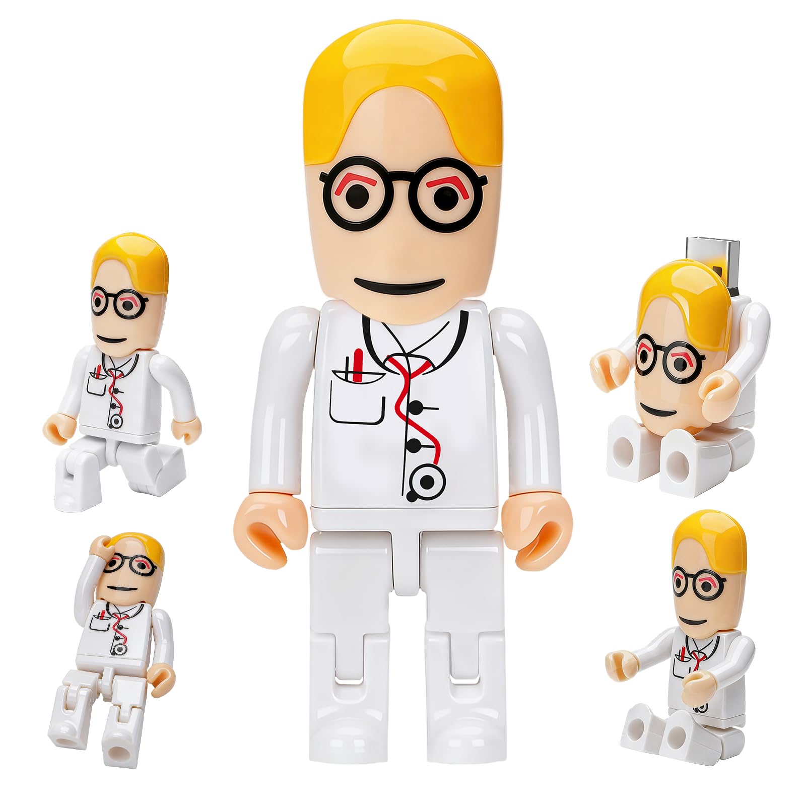 USB Flash Drive 64GB Cartoon Doctor Model USB Drives USB 2.0 Memory Stick Thumb Drive for External Data Storage, White