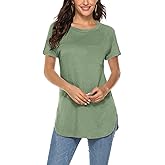 Newchoice Women's Short Sleeve Tunic Tops Casual Round Neck Loose Summer Basic Shirts with Pockets