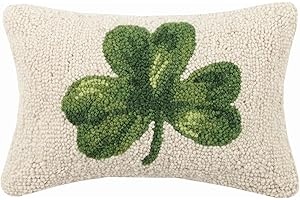Peking Handicraft Irish Green Shamrock Clover Hooked Wool Pillow – 8” x 12”