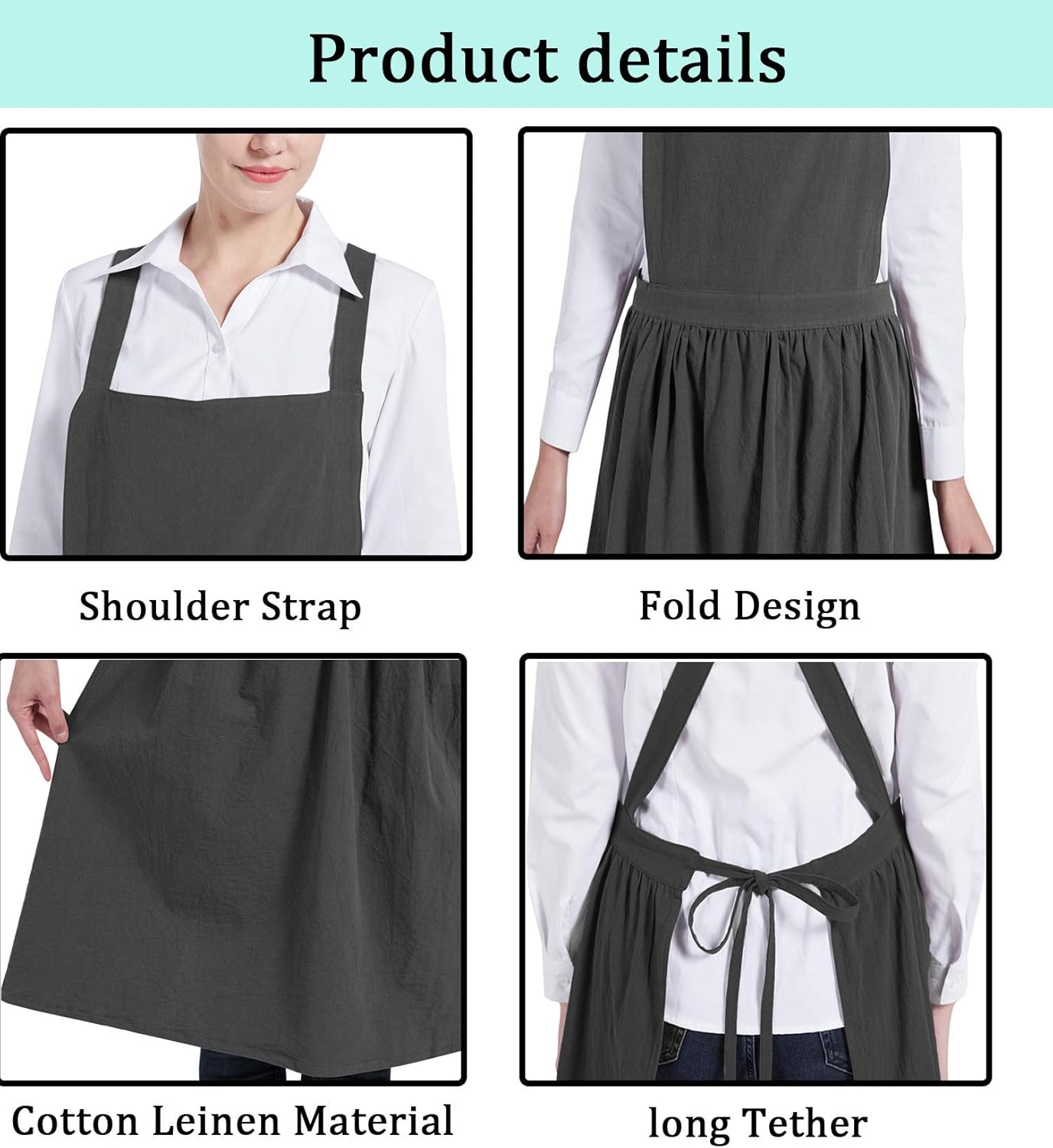 Nanxson Women Cotton Linen Bib Apron Cross Back Work Apron for Cooking, Baking, Crafting, Flower Arrangement CF3046: Clothing