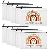 Chunful 10 Pieces Inspirational Canvas Makeup Bags for Women Graduation Gift Rainbow Canvas Cosmetic Bags Bulk with Zipper Friendship Gift Travel Toiletry Pouch(Proud)