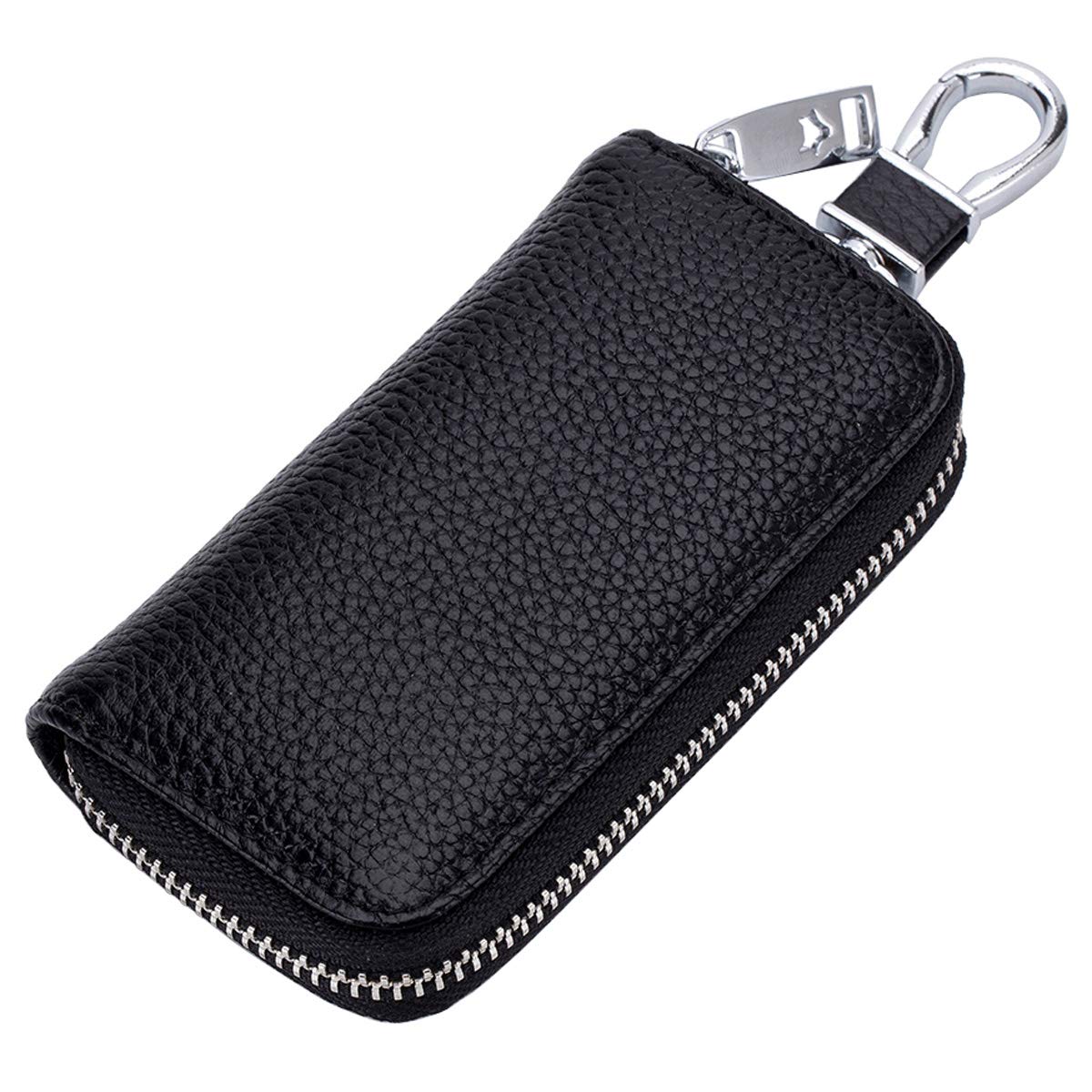 Esdrem Premium Leather Car Key Holder Bag Credit Card Holder Wallet Black Full Grain Leather