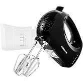 OVENTE 5-Speed Electric Hand Mixer with Storage Case, Black HM151B | Stainless Steel Whisks, Compact Portable Design, Lightweight Handheld Mixer for Baking &amp; Cooking, 150 Watts