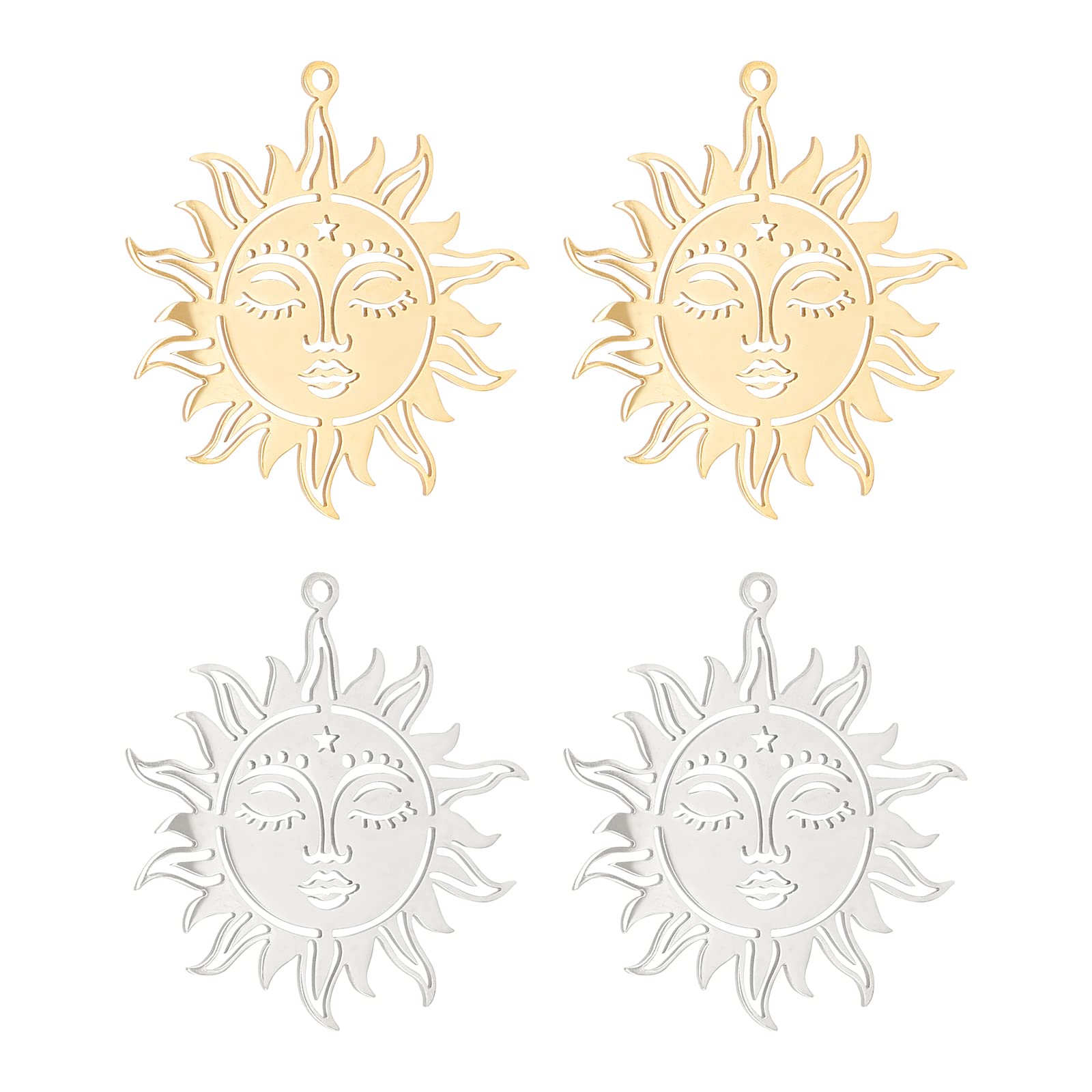 DICOSMETIC 8Pcs 2 Colors Moon Sun Face Pendant Filigree Sun Face Pendants Hollow Charms Antique Sun Pendant Golden Stainless Steel Pendants for Jewelry Bracelet Necklace Crafts Making, Hole: 1.6mm
