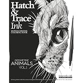 Hatch & Trace Ink - Geometric Animals: Ink Tracing Book for Adults — Monochrome Coloring Book with Guided Parallel-Line Shading for Satisfying Black Ink Art That Looks Advanced