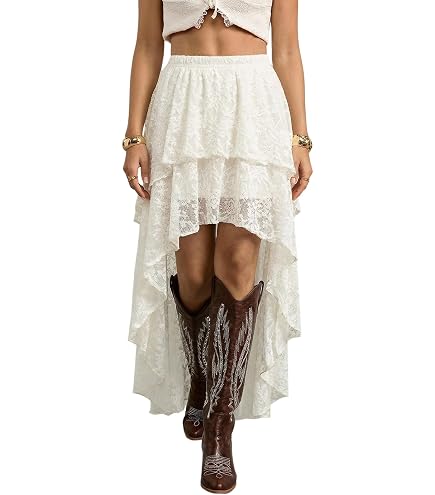Verdusa Women's Plus Size Lace Tiered Layered High Low Skirts A