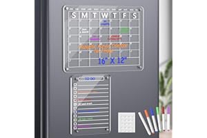 PASENHOME Acrylic Magnetic Monthly and to Do List for Fridge, Acrylic Clear Magnetic Dry Erase Board Calendar for Refrigerator, Reusable Planning Board, Planner Includes 6 Dry Erase Markers (16"x12"+ 8"x12")