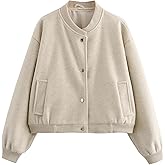 Oulivey Cropped Bomber Jackets for Womens Long Sleeve Button Down Crop Shacket Jacket Tops