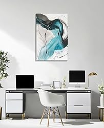 Abstract Canvas Wall Art - Black and Cyan Textured