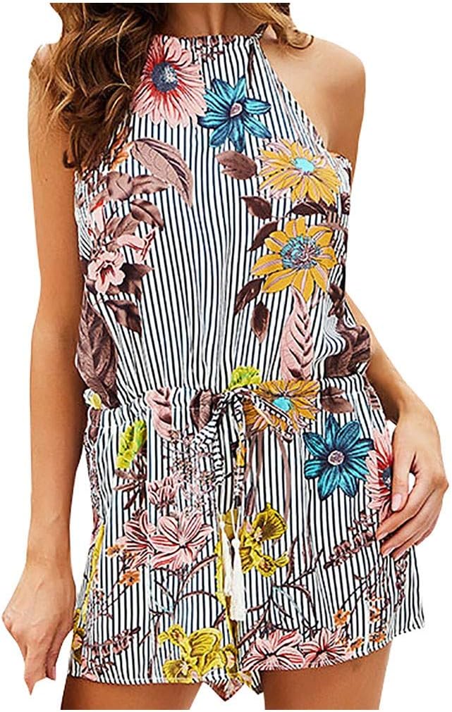 Women Printed Backless Sleeveless Jumpsuit Playsuits Casual Fashion Striped Pants