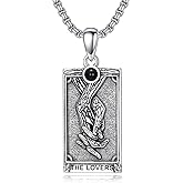SIMONLY Tarot Card Necklace 925 Sterling Silver Lover/Justice/Cat/Sun/Moon Necklace Tree of Life Pendant Tarot Card Jewelry Gifts for Men Women