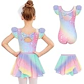 Zaclotre Ballet Leotards for Girls with Removable Skirt Toddler Ruffle Sleeve Bow Back Dance Dress Combo