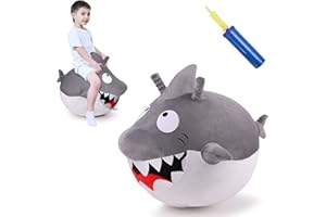 iPlay, iLearn Bouncy Pals Kids White Shark Hopper Ball, Toddler Ride on Bounce Toy, Outdoor Indoor Inflatable Jumping Animal W/Handle, Bouncing Hop Jumper, Birthday Gift for 2 3 4 5 Year Old Boy Girl