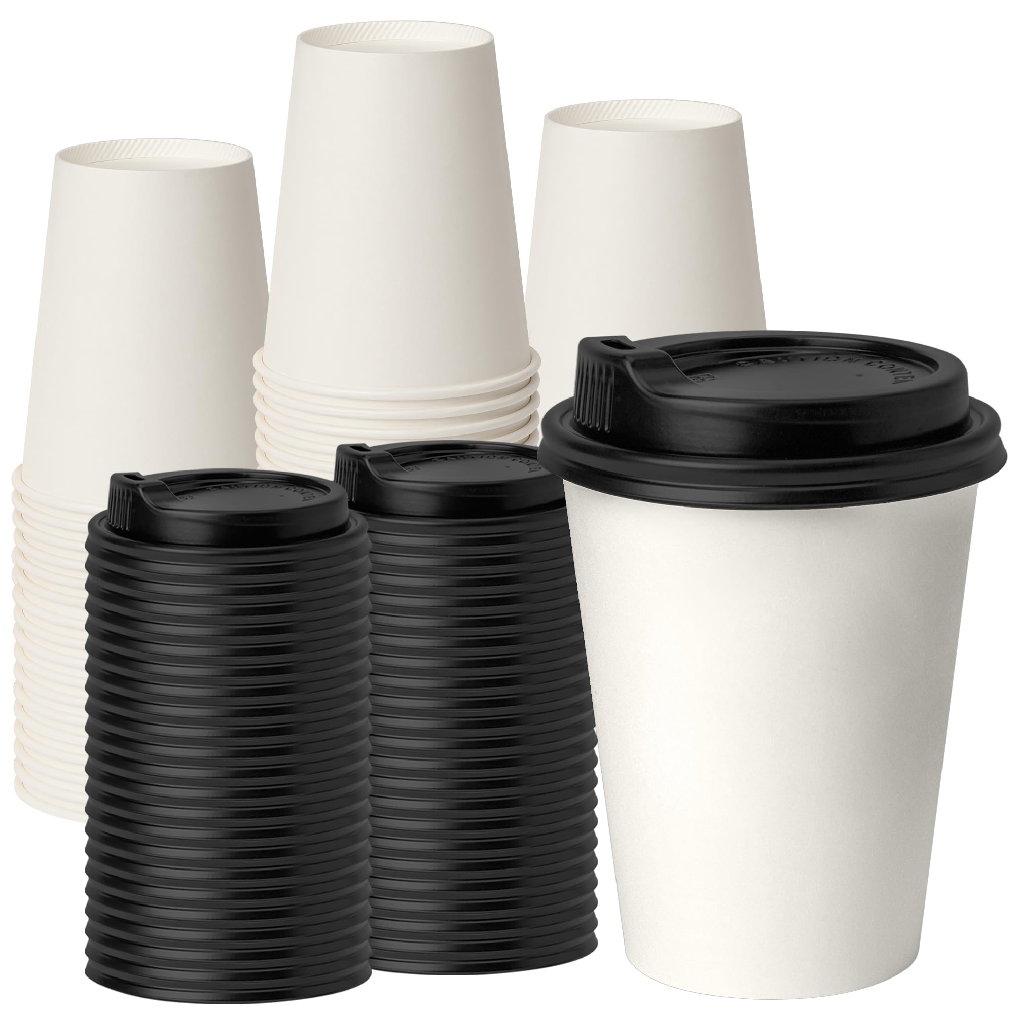 Photo 1 of RACETOP [100 pack] Disposable Coffee Cups with Lids 12 oz, Hot Paper Cups with Lids, To Go Cup with Lid