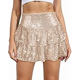 MiiVoo Women’s Sequin Ruffle Mini Skirt Sparkly High Waist Lined Layered Flared Pleated Shiny Party Club Short Skirts