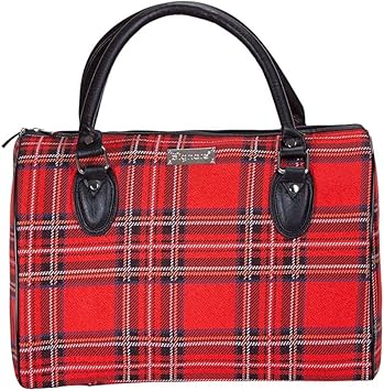 red plaid luggage