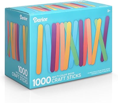 Darice 1000 Pcs Colored Popsicle Sticks for Crafts, 4.5" Colorful Wooden Rainbow Craft Sticks Supplies, STEM DIY Art, Ages 3+