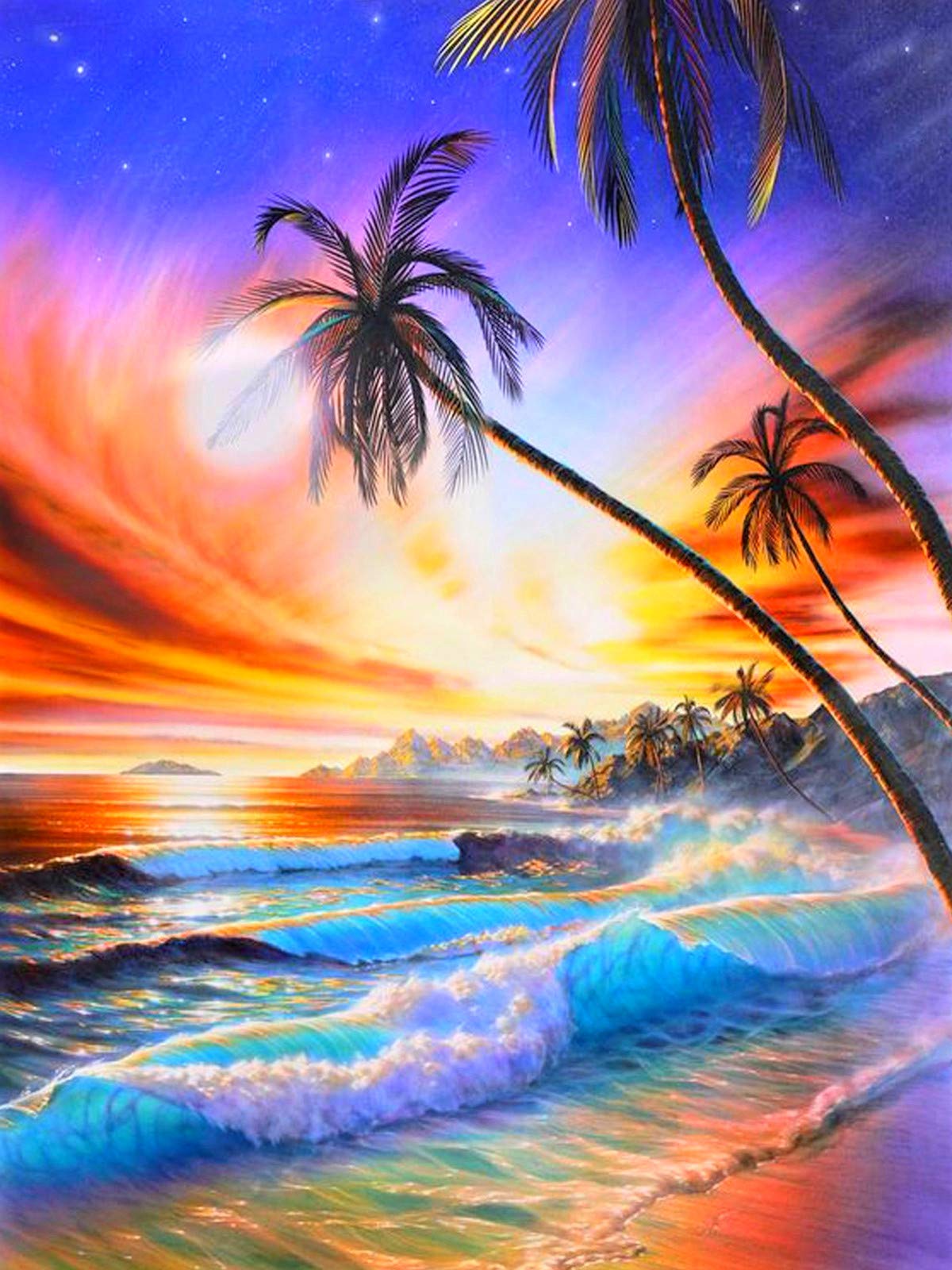 Ruiuzioong DIY 5D Diamond Painting by Number Kits, Painting Cross Stitch Full Drill Crystal Rhinestone Embroidery Pictures Arts Craft for Home Wall Decor Gift (Beach,30 * 40)