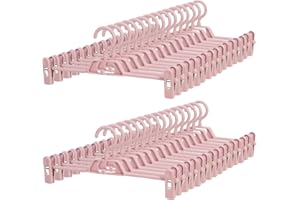 POZEAN Plastic Hangers - 30 Pack Stackable Skirt Pants Hangers, 360 Rotating Adjustable Clips, Space Saving for Skirts, Shorts (Pink)