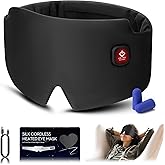 Silk Heated Eye Mask, 2000mAh Large Size Cordless Sleep Mask Warm Eye Compresses Electric Eye Heating Pad for Stye Blepharitis Dry Eyes Sinus Migraine Gifts for Men Woman (Black)