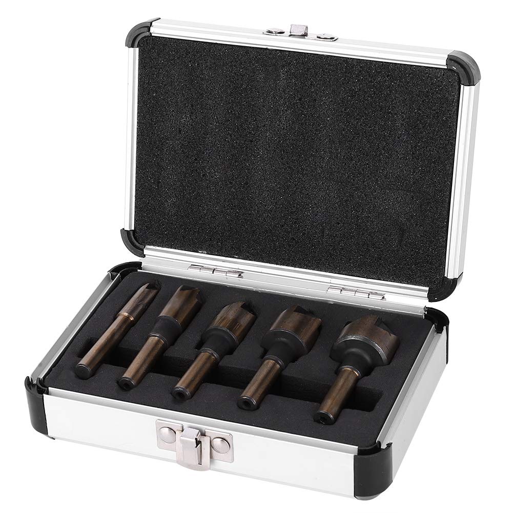 5PCS 82-Degree Countersink Drill Bit Set for Woodworking & Carpentry 5-Flute Countersink Bits with Center Punch, Aluminum Storage Box for DIY Projects