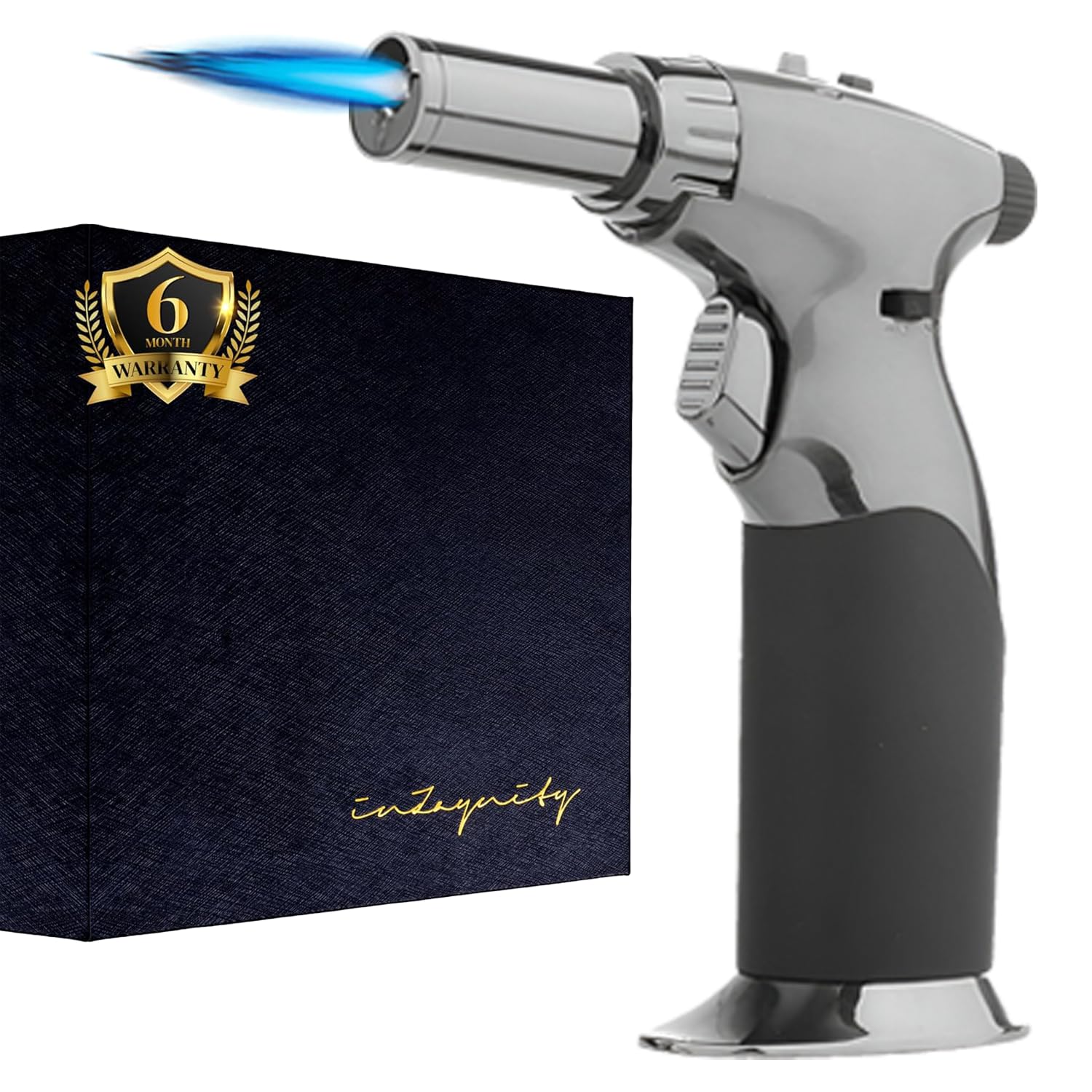 Powerful Dual Flame Style+Triple Adjustable Flame Size in One Hand Butane Torch-by inZaynity-Refillable Blow Torch Continuous Flame Lock,Soldering,Cooking,BBQ,Crème Brulee,Welding,Resin(BlK-Gun Metal)