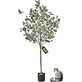 6FT Artificial Eucalyptus Tree,Artificial Plants Indoor,Faux Eucalyptus Tree Indoor with Natural Wood Trunk and Realistic Leaves and Fruits for Home Office Decor