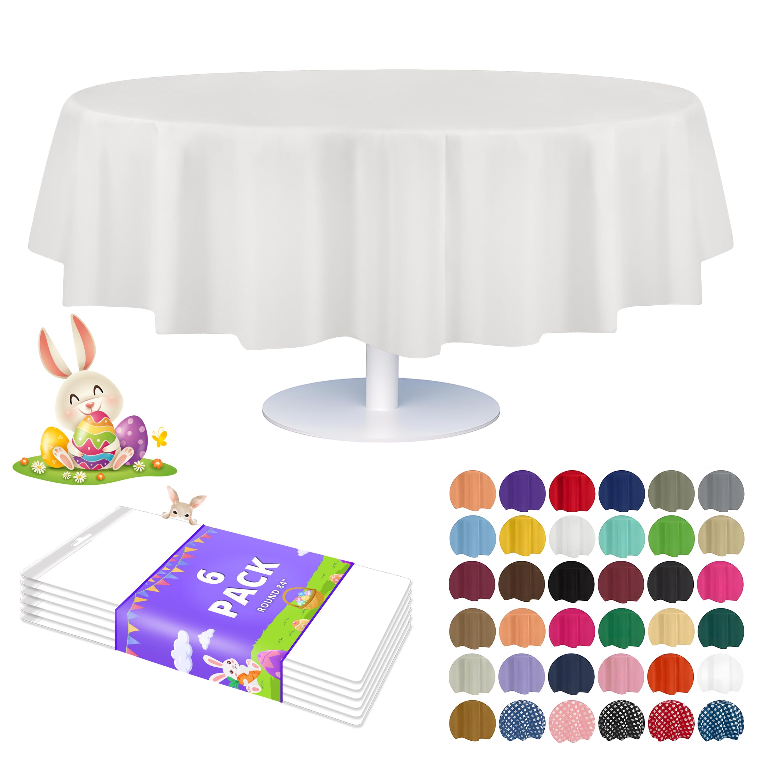 Grandipity White Plastic Round Tablecloth (6 Pk) 84in - Perfect for Parties & Messy Activities