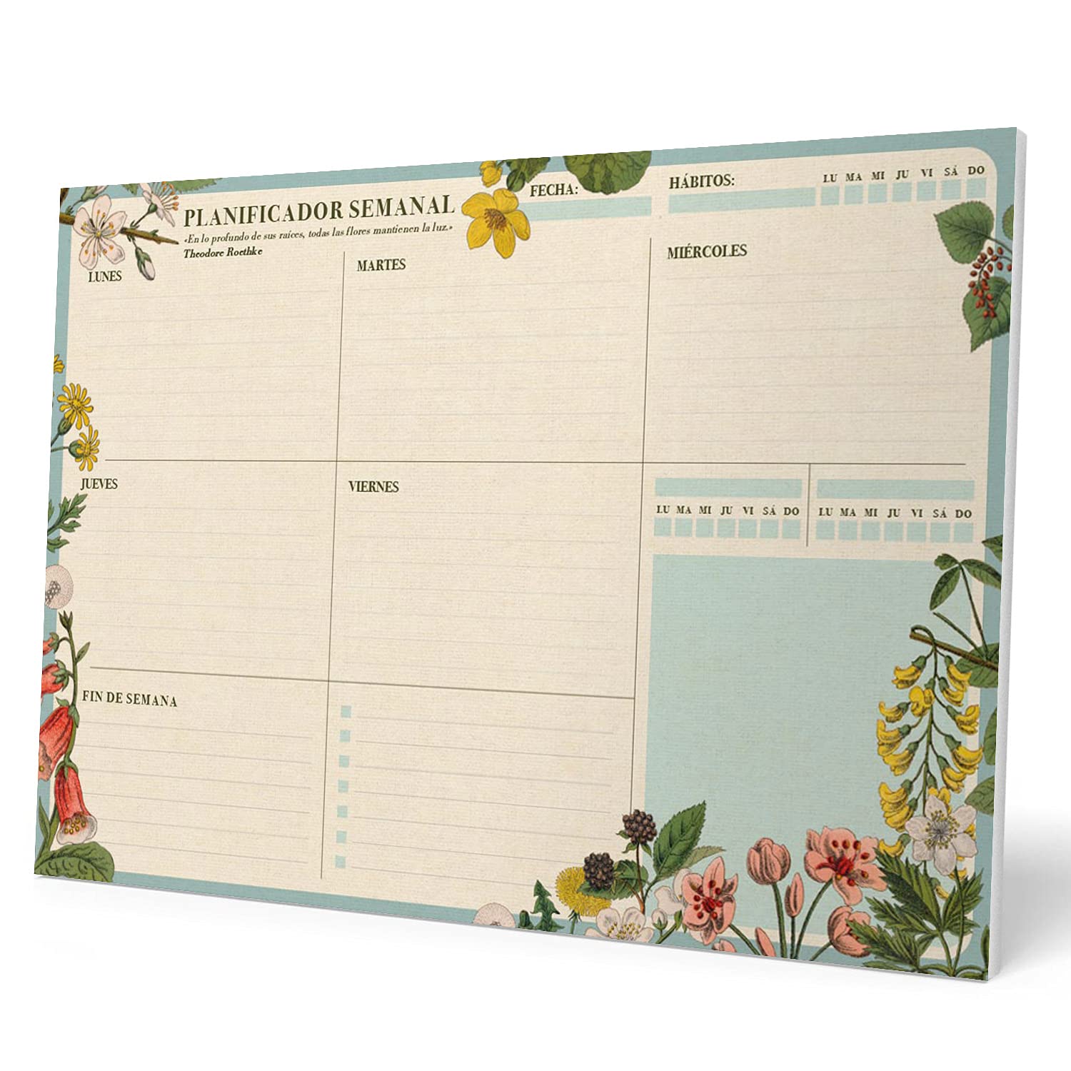 Grupo Erik Weekly Planner A4 In Spanish - Botanical | Undated Daily Planner Family, Desk Calendar, 54 Tear Off Pages Notepad | Cute Stationery Gifts, Spanish Gifts Uner 10 Pounds