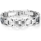 jonline24h Heavy Cross Stainless Steel Mens Biker Bracelet,9.05 Inch Color Silver